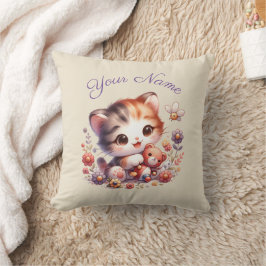 Cojín Decorativo Acuarela personalizada Jugando el nombre del gatit