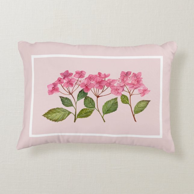 Cojín Decorativo Acuarela Pink Hydrangea Lacecaps Ilustracion (Reverso)