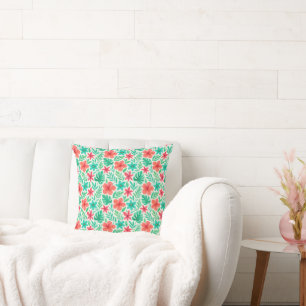 Cojín Decorativo Acuarela pintada a mano Flores tropicales verano