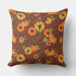 Cojín Decorativo Acuarela Pintoresca Calabazas de Otoño Naranja/Her