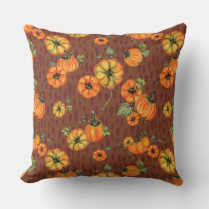 Cojín Decorativo Acuarela Pintoresca Calabazas de Otoño Naranja/Her