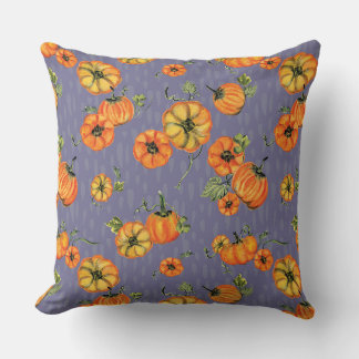Cojín Decorativo Acuarela Pintoresca Calabazas de Otoño Naranja/Púr