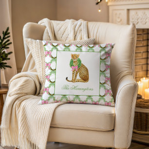 Cojín Decorativo Acuarela Preppy Leopardo Navidad