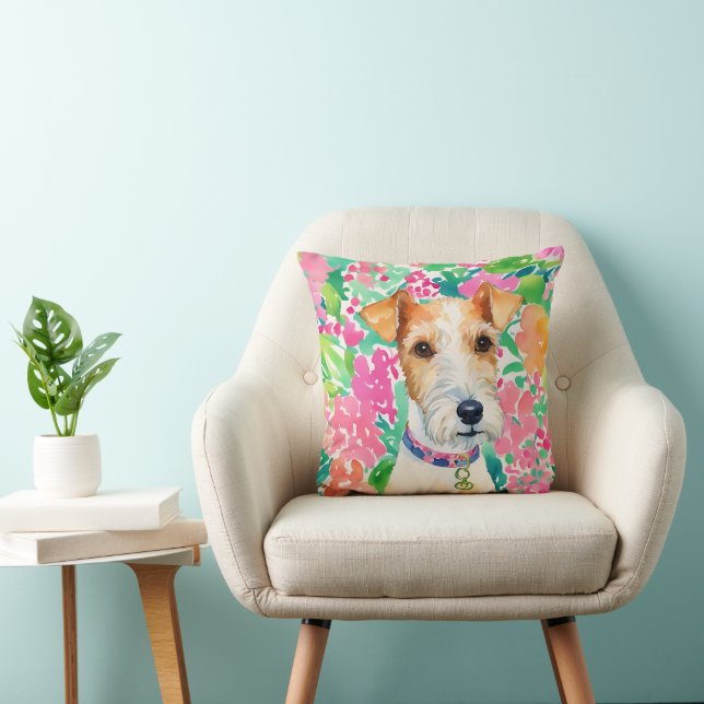 Cojín Decorativo Acuarela Preppy Palm Beach Fox Terrier Dog (Silla)