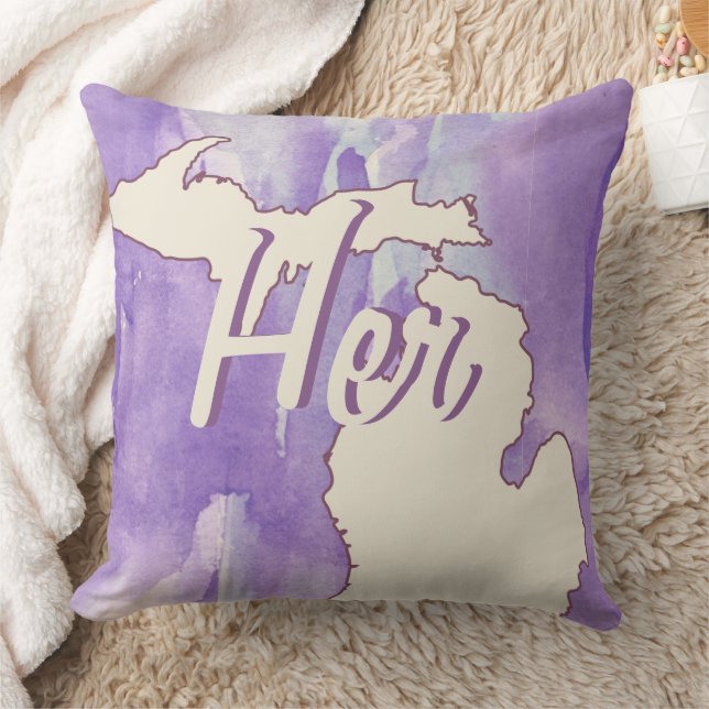 Cojín Decorativo Acuarela púrpura de Michigan estatal personalizada (Manta)