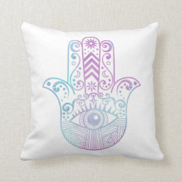 Cojín Decorativo Acuarela púrpura y azul de la mano de Hamsa