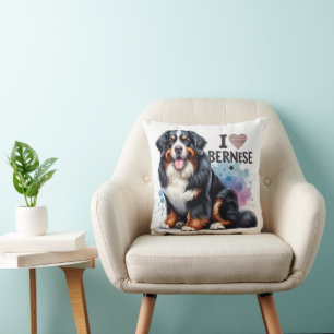 Cojín Decorativo Acuarela Que Amo Mi Perro De Montaña Bernés
