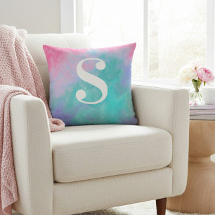 Cojín Decorativo Acuarela Rosa y Verde Personalizada