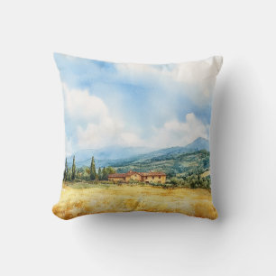 Cojín Decorativo Acuarela rústica paisaje toscano mediterráneo rura