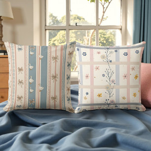 Cojín Decorativo Acuarela Suave Gansos y Floral Doble Cara