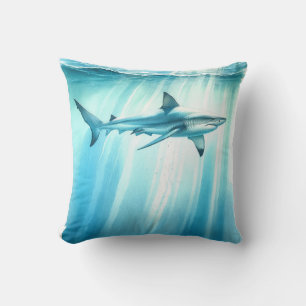 Cojín Decorativo Acuarela Tiburón Océano Subacuático 