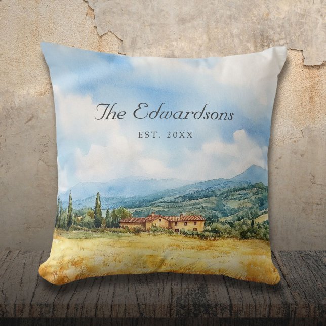 Cojín Decorativo Acuarela Toscana (Watercolor Tuscan Mediterranean Family Name Throw Pillow)
