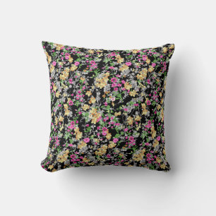 Cojín Decorativo acuarela transparente patrón floral negro