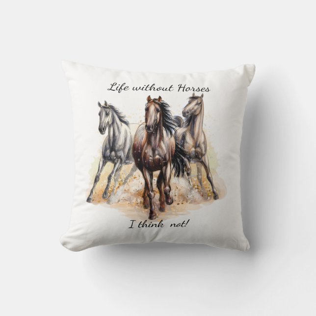 Cojín Decorativo Acuarela Tres Caballos Cita Divertida De Animales  (Anverso)