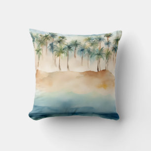 Cojín Decorativo Acuarela Tropical Beach Scene Palms Sand Ocean
