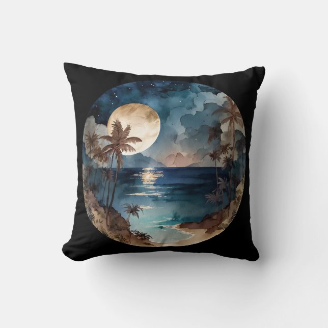 Cojín Decorativo Acuarela Tropical Beach Sunset (Anverso)
