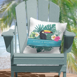 Cojín Decorativo Acuarela Tropical con Toucan Boda Teal ID577