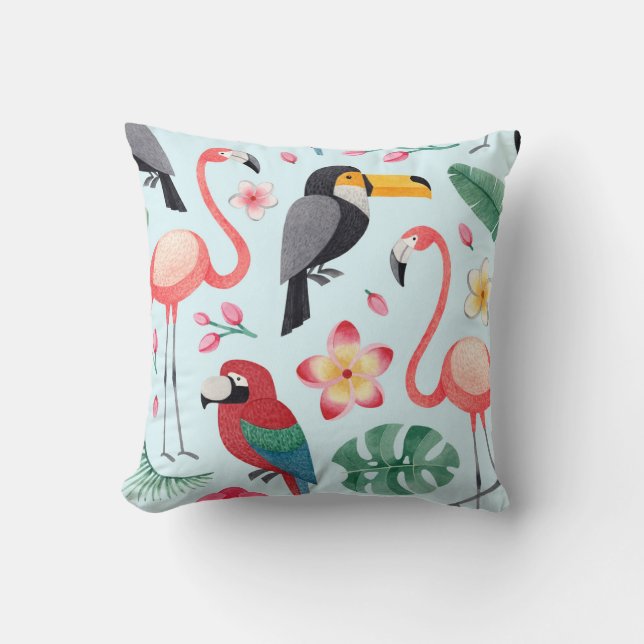 Cojín Decorativo Acuarela Tropical: Fusión De Flor De Ave. (Anverso)