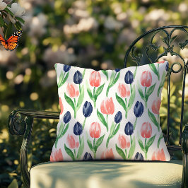 Cojín Decorativo Acuarela Tulipanes Marina de Coral Rosa Floral Azu