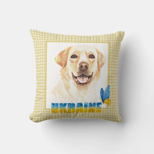 Cojín Decorativo Acuarela Ucrania Labrador Retriever Amarillo y Mar