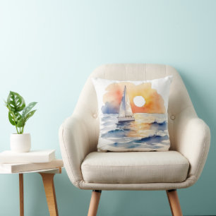 Cojín Decorativo Acuarela Vela Navegación Marítima Nautica Océano