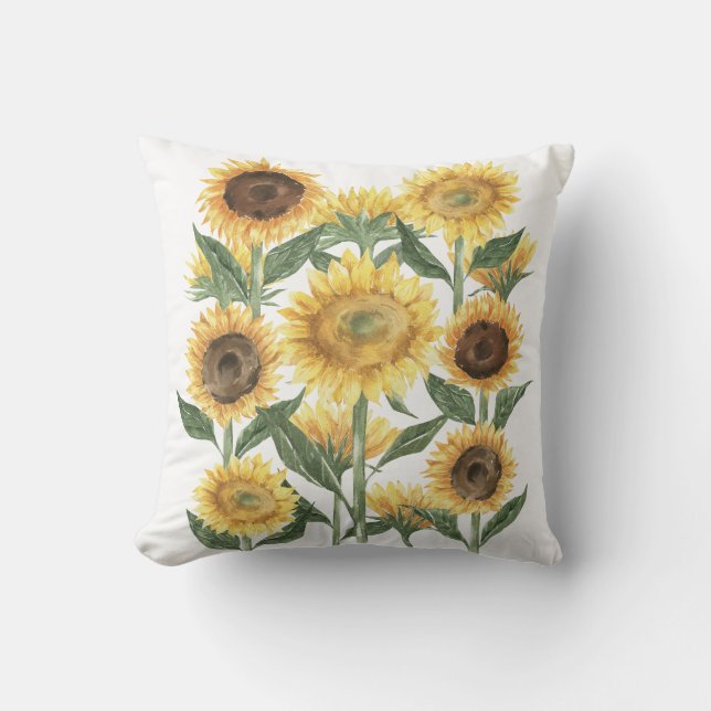 Cojín Decorativo Acuarela Verano Girasol Floral Botánica (Anverso)