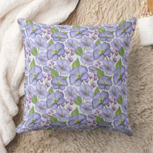 Cojín Decorativo Acuarela Violetas Moradas y Patrón Floral