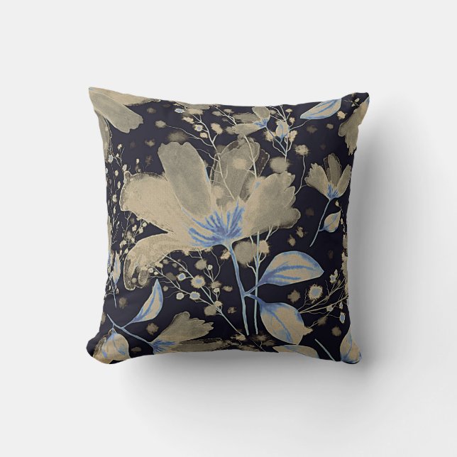 Cojín Decorativo Acuarela virgen floral: fondo negro (Anverso)