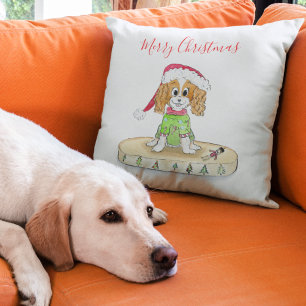 Cojín Decorativo Acuarela Xmas Cavalier King Charles Spaniel