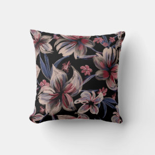 Cojín Decorativo Acuarelas Crimson Floral sobre negro