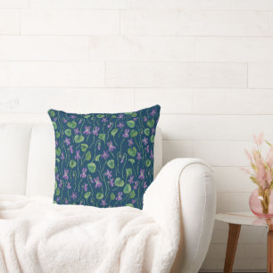Cojín Decorativo Acuarelas de violetas sobre azul