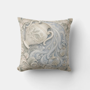 Cojín Decorativo Acuario Azul Marfil Estilo Relieve Porcelana