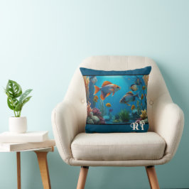 Cojín Decorativo Acuario Monograma del Depósito de Peces Moderno