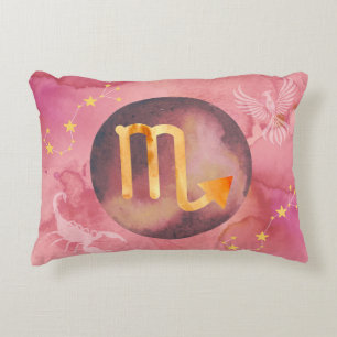 Cojín Decorativo Acuario Rojo Acuarela Astrología Signo Zodiacal
