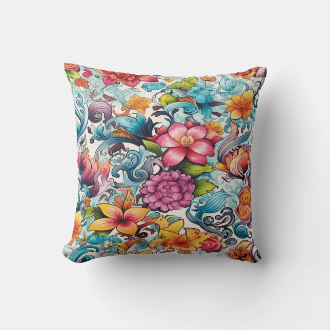 Cojín Decorativo AD 019 - Patrón digital floral (Anverso)