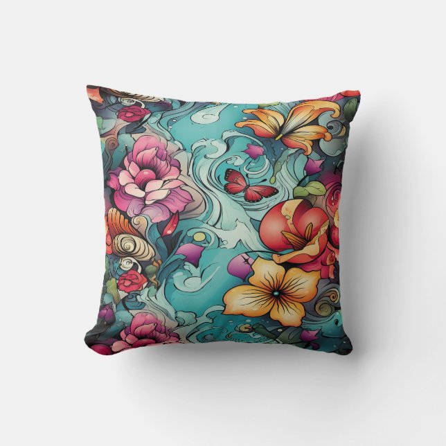 Cojín Decorativo AD 020 - Patrón digital floral (Anverso)