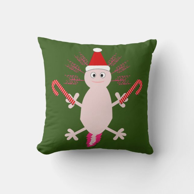 Cojín Decorativo Adorable Ajolote Navideño Doble Cara (Anverso)