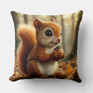 Cojín Decorativo Adorable ardilla sosteniendo una nuez