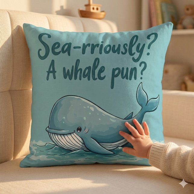 Cojín Decorativo ¿Adorable "Arritamente marino"? ¿Un bollo de balle (Adorable Sea-rriously A Whale Pun Ocean Design Throw Pillow Mockup E)