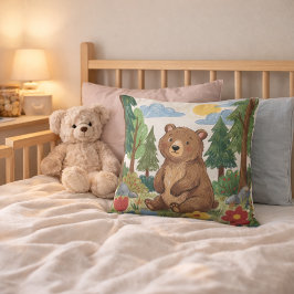 Cojín Decorativo Adorable Bear In The Woods Drawing Kids