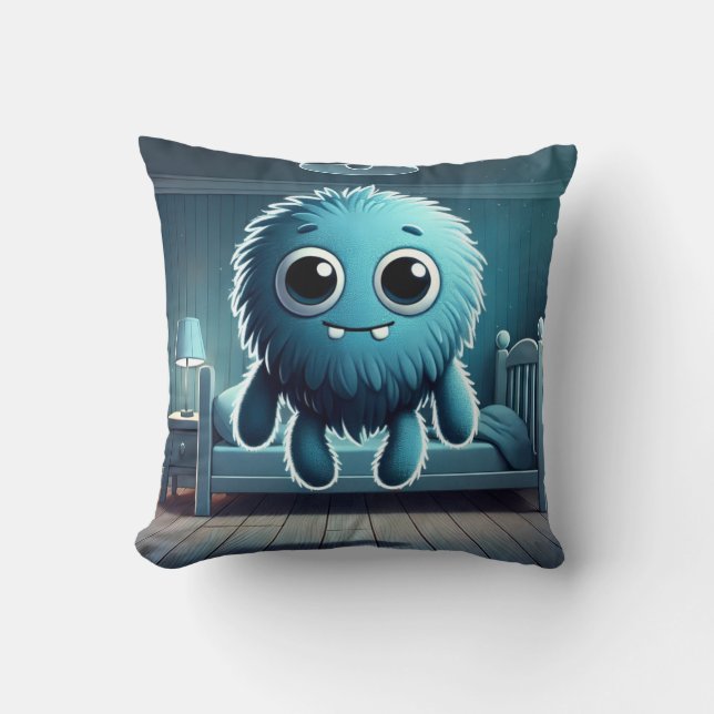Cojín Decorativo Adorable Blue Fluffy Creature (Anverso)