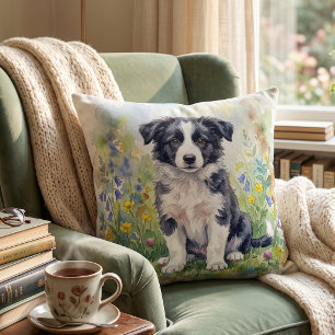 Cojín Decorativo Adorable Cachorro Border Collie Acuarela