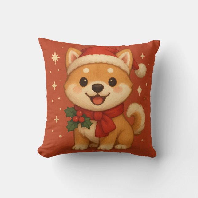 Cojín Decorativo Adorable cachorro de Navidad (Anverso)