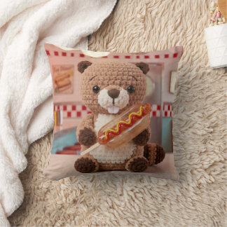 Cojín Decorativo Adorable castor tejido a crochet en un vaso de per