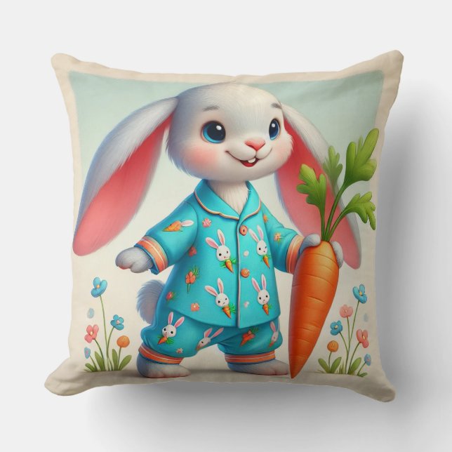 Cojín Decorativo Adorable conejito con una enorme garganta (Anverso)