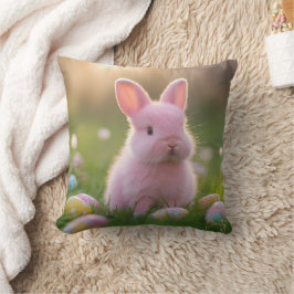 Cojín Decorativo Adorable conejo rosa y huevos de Pascua