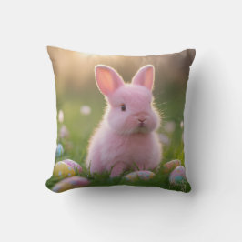 Cojín Decorativo Adorable conejo rosa y huevos de Pascua