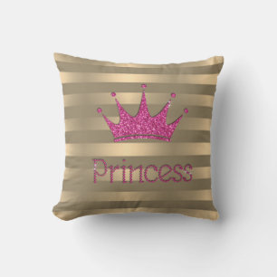 Cojín Decorativo Adorable Corona de Purpurina Moderna, Rayada