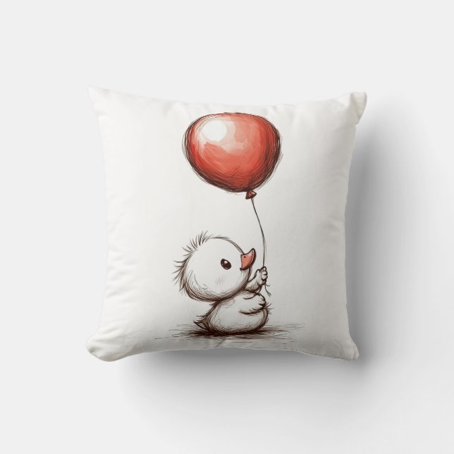 Cojín Decorativo Adorable Duckling suave con globo rojo (Anverso)
