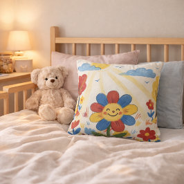 Cojín Decorativo Adorable Flower Enjoying Sun Drawing Kids